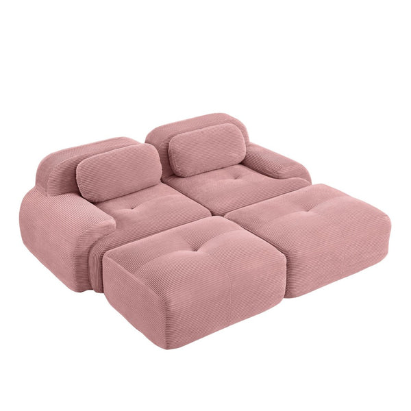 English Elm 2-seat Corduroy Modular Sectional Sofa Ergonomic Curved Design for Living Room Lounge W714S01405