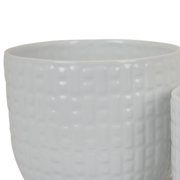 English Elm Leela Ceramic Indoor Planter Set Two White Glazed Pots with Textured Dot Pattern B056P417090