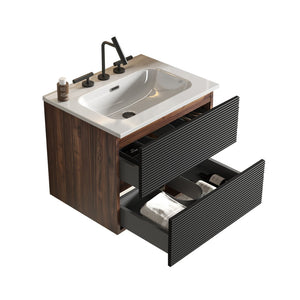 English Elm Gloria Floating Bathroom Vanity Walnut Black Ceramic Sink Soft Close Drawers W1865S00198