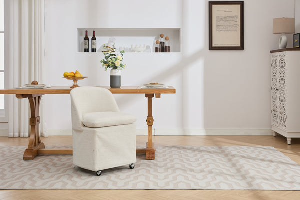 English Elm 058-Set Chenille Fabric Dining Chairs with 360° Swivel Wheels, Ergonomic Upholstered Seating, 250 lb Capacity Beige W527P242552