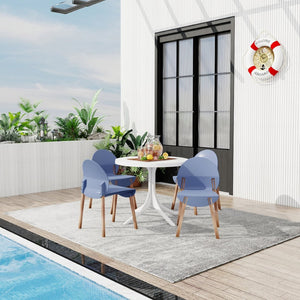 English Elm Summer 5 Piece Round Dining Set Polypropylene Stackable Chairs Oak Legs Modern Style Grey-Blue,White W3450S00039