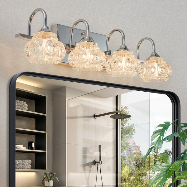 English Elm 23" Nickel Vintage Crystal Vanity Light - 4-Light Hardwired Bathroom Mirror Fixture, Nickel Iron Elegance W2312P374821