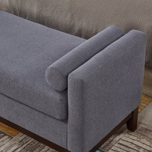 English Elm Large Boucle Upholstered Window Bench with Armrests and Throw Pillows for Entryway Dark Gray W2186P454320