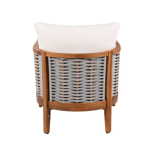 English Elm Outdoor Acacia Wood Tub Chair Woven Rope Deep Seating with Cushions for Patio Garden N780P245859G-2