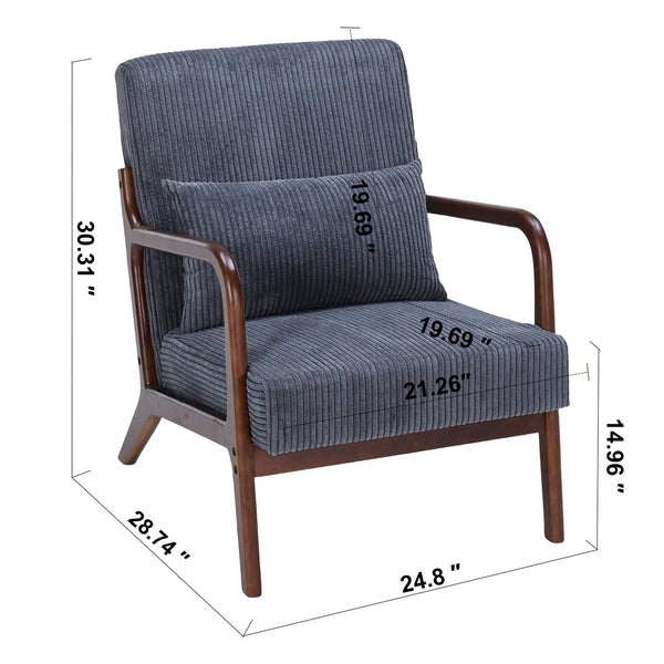 English Elm Mid-Century Upholstered Accent Chair Antique Dark Grey — Ergonomic Solid Wood Frame, Cozy Pillow Seat W2989P295372