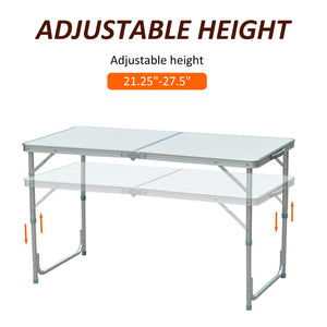 English Elm Outsunny 47" Folding Camping Table – Lightweight Aluminum Alloy, Height Adjustable, Portable Carry Handle Silver W2225P217042