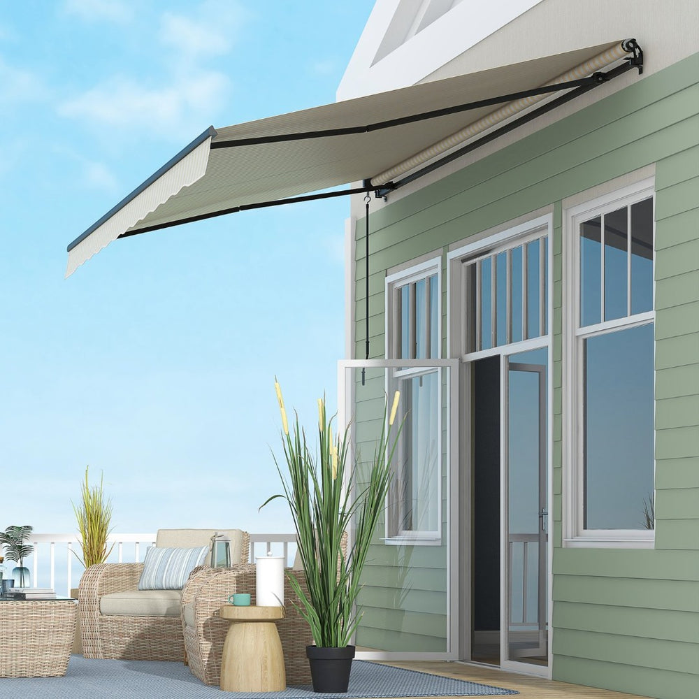 English Elm Outsunny 13' X 10' Retractable Awning - Uv-Resistant Sunshade With Crank, Durable Aluminum Frame & Easy Install W2225P200515-GIGA