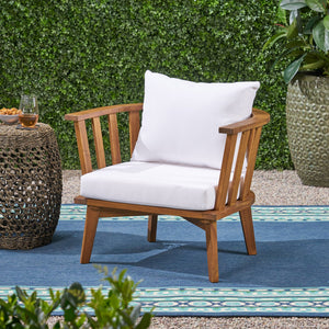 English Elm Christopher Knight Home® - Outdoor Acacia Wood Patio Club Chair — Teak Finish, Waterproof Plush Cushions, Deep Seating, 400lb Capacity, Stylish Slat Back 64851.00WHI