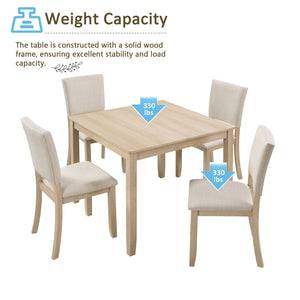 English Elm Modern 4-Piece Dining Set with Smooth Waterproof Top, Stable Wood Frame, Comfortable Foam Chairs Beige,Light Oak W1998S00079