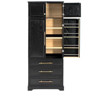 English Elm K&k Farmhouse Pantry Cabinet Tall Freestanding Kitchen Storage with Drawers Shelves Black N707P356569B
