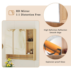 English Elm Bathroom Mirror Cabinet Burly Wood 2-in-1 Wall Mount Storage with HD Mirror, Shelves, Towel Rack W3226P278933