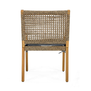 English Elm Modern Acacia Wood Outdoor Dining Set with Wicker Armchairs for Patio or Deck N770PS597R192