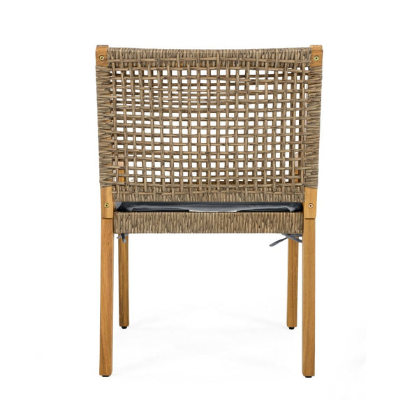 English Elm Modern Outdoor Acacia Wood Wicker Armchairs Patio Dining Set with Cushions N770P272397R