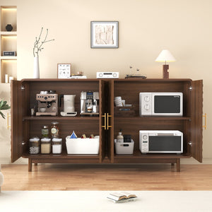 English Elm Sideboard Buffet with Four Doors Carved Edges Gold Handles Adjustable Shelves Dining Room W5389P463456