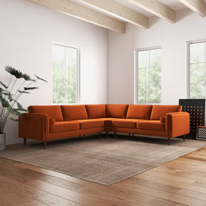 English Elm Ashcroft Furniture - Amber Mid-Century Burnt Orange Velvet Corner Sectional Sofa with Tapered Walnut Legs, Removable Cushions B183S00074
