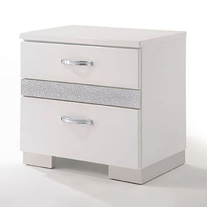 English Elm White White High Gloss 3-Drawer Nightstand with Hidden Jewelry Drawer, Felt-Lined Luxury Storage Elegance B062P191043