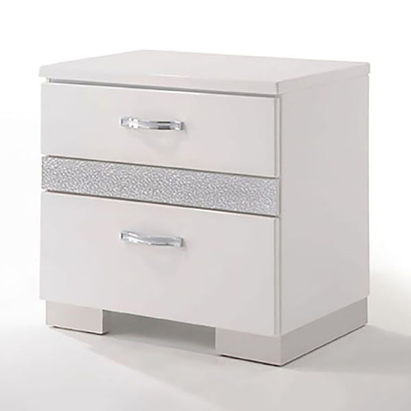 English Elm White White High Gloss 3-Drawer Nightstand with Hidden Jewelry Drawer, Felt-Lined Luxury Storage Elegance B062P191043