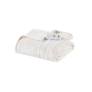 Serta Plush Heated Casual Throw ST54-0075 Ivory