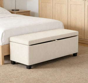 English Elm End of Bed Storage Bench Ribbed Corduroy Upholstered Lift Top with 22 Gallon Cavity T3971P431156