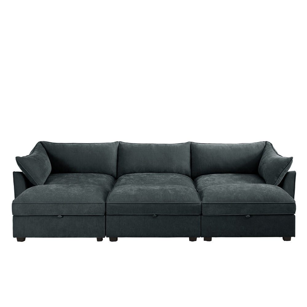 English Elm 3 Seater Sofa With 3 Ottomans - Stylish Chenille Modular Sofa With Storage Drawers For Living Room W3041S00198