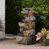 Christopher Knight Home® Candler 4 Tier Rock Fountain, Stone Gray - LED Lights, Durable Polyresin