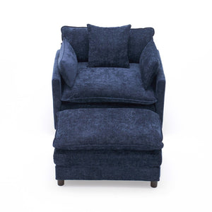 English Elm 39.4" Chenille Club Chair with Ottoman Solid Wood Frame Contemporary Living Room Seat Blue W3244P427715