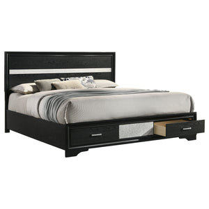 English Elm May 2-Drawer Platform Eastern King Storage Bed with Shimmery Foil Headboard and Rhinestone Pulls craftsmanship and glamour combined for dreamy modern bedroom allure Black B062S01086
