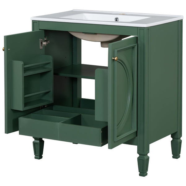English Elm [video] 60 Inch Freestanding Double Sink Bathroom Vanity with Ceramic Basins Soft Close Storage Green N759S226000F