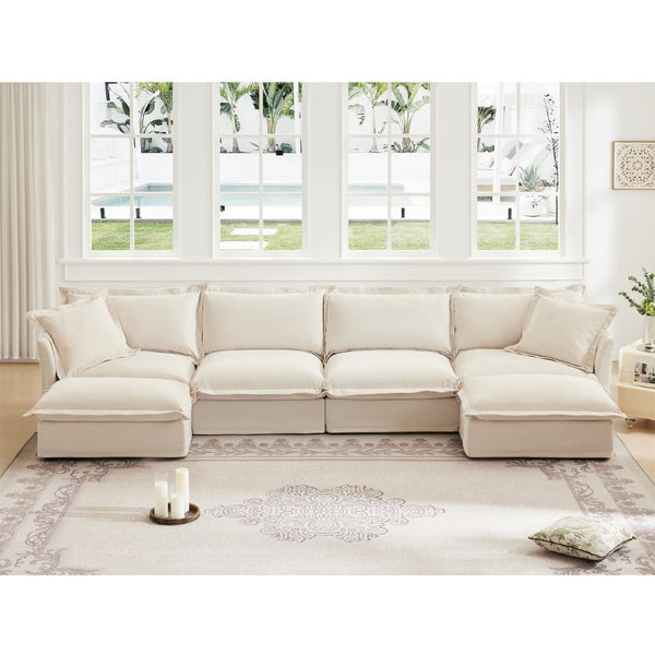 English Elm Slipcovered U-Shape Sectional Sofa With Plush Deep Seats, Modular Design & Washable Chenille Covers W3041S00010-GIGA