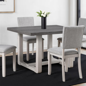 English Elm Transitional Trestle Base Dining Set with Upholstered Chairs for Modern Farmhouse Rooms Gray B2741S00784