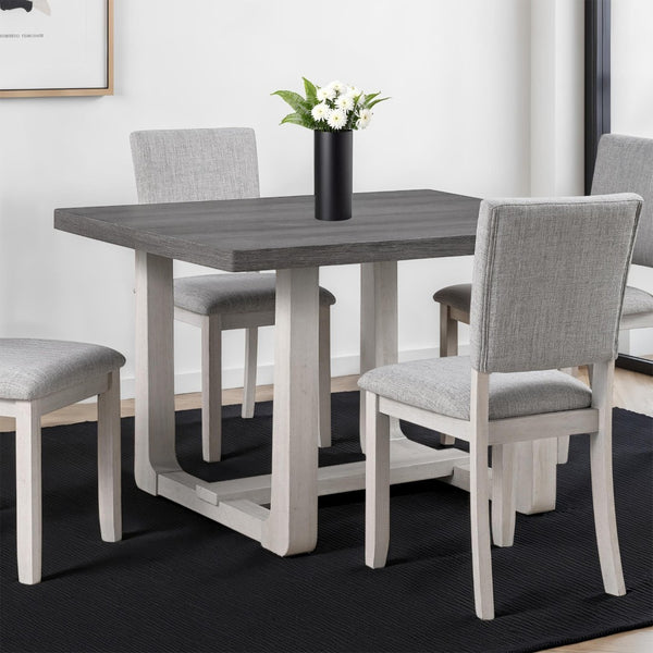 English Elm Transitional Trestle Base Dining Set with Upholstered Chairs for Modern Farmhouse Rooms Gray B2741S00784