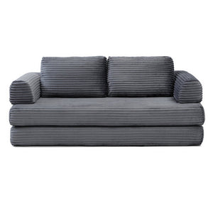 English Elm Convertible Floor Sofa Futon with Corduroy Upholstery for Living Room Lounging and Sleeping Grey W1117P434691