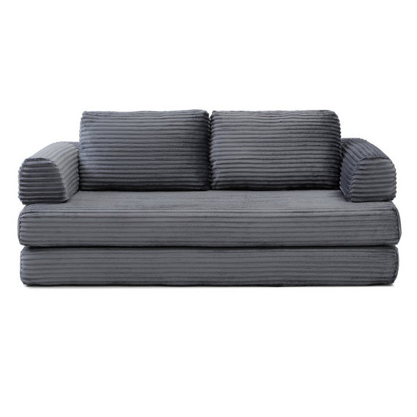 English Elm Convertible Floor Sofa Futon with Corduroy Upholstery for Living Room Lounging and Sleeping Grey W1117P434691
