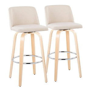 English Elm Toriano 30" Fixed-Height Barstools Set Of 2 - Stylish Cream Fabric, Chrome Footrest, Modern Design B202S00671-GIGA