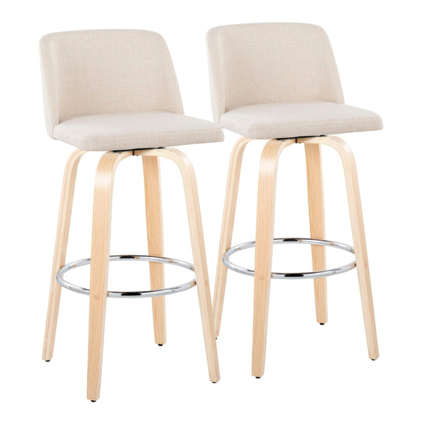 English Elm Toriano 30" Fixed-Height Barstools Set Of 2 - Stylish Cream Fabric, Chrome Footrest, Modern Design B202S00671-GIGA