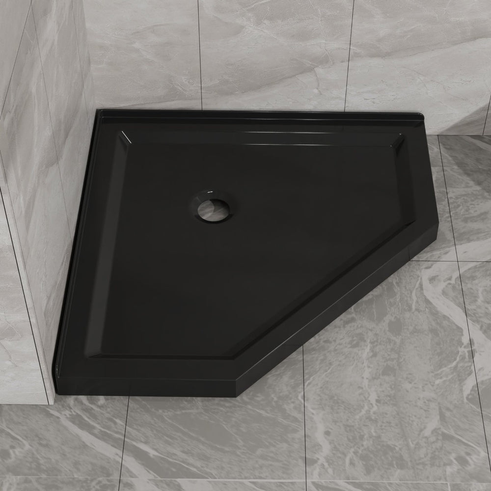 English Elm Goodyo Neo-angle Corner Shower Base Acrylic Abs Matte Black Low Profile Design D163147917