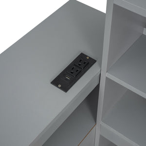 English Elm Full Size Wooden Platform Bed With Storage, Nightstand, Usb Desk, 2 Drawers - Stylish Gray Design N820S00029E