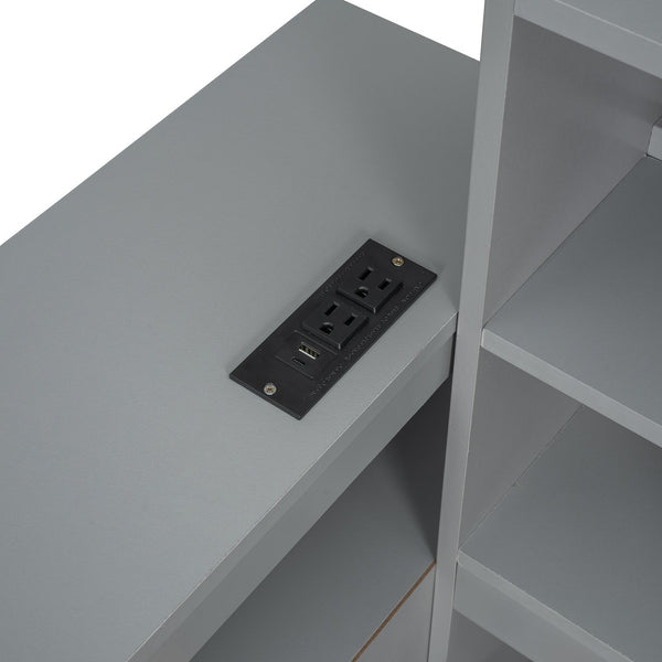 English Elm Full Size Wooden Platform Bed With Storage, Nightstand, Usb Desk, 2 Drawers - Stylish Gray Design N820S00029E