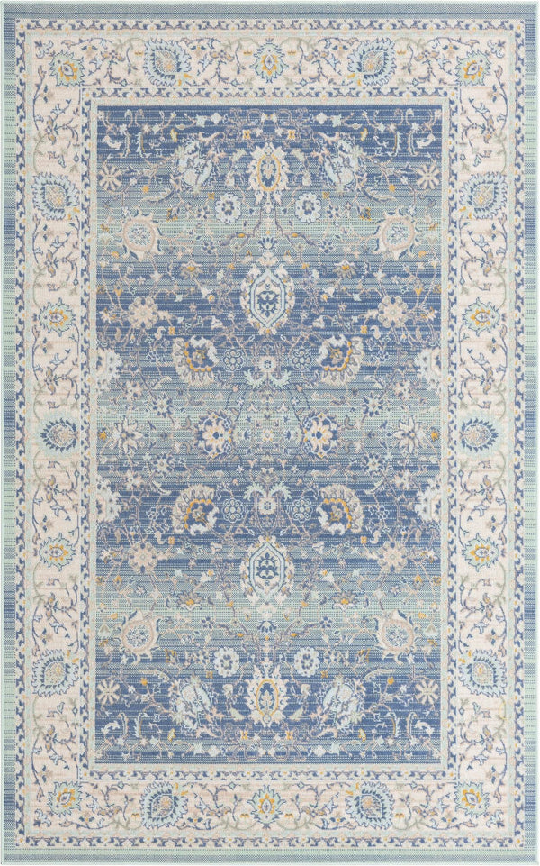 Unique Loom Whitney Bordeaux Machine Made Floral / Botanical Rug French Blue, Ivory/Light Blue/Gold/Gray/Light Green 5' 3" x 8' 0"
