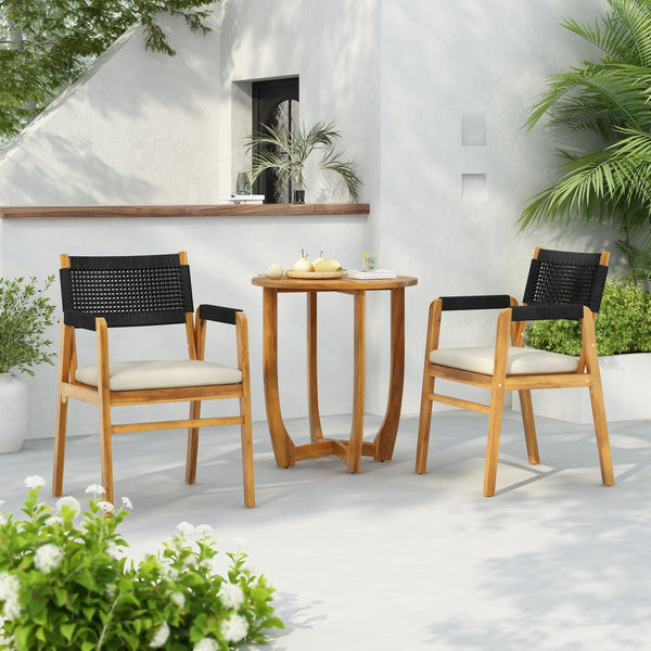 English Elm Christopher Knight Home® - Outdoor 3-Piece Acacia Wood Dining Set With Cushions And Black Rope For Stylish Alfresco Living N773P210139B2_57522.00