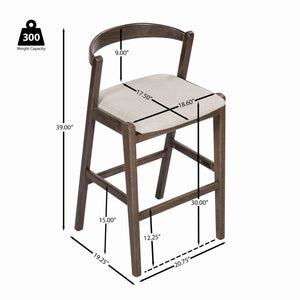 English Elm Christopher Knight Home® - Balmain Rubberwood Barstool with Ergonomic Back and Plush Cushion, Modern Smooth-Line Design Set of 2 Beige,Dark Brown N775P318294D