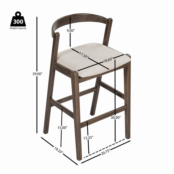 English Elm Christopher Knight Home® - Balmain Rubberwood Barstool with Ergonomic Back and Plush Cushion, Modern Smooth-Line Design Set of 2 Beige,Dark Brown N775P318294D
