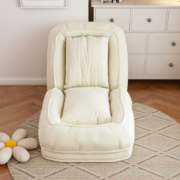 English Elm Upholstered Corduroy Floor Lounger Foldable Sofa Bed with 5 Reclining Positions Off White W2699P410740