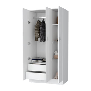 English Elm Casper White 3-Door Wardrobe with 2 Drawers, Hanging Rod & 4 Shelves — Compact Stylish Storage Solution B128S00125