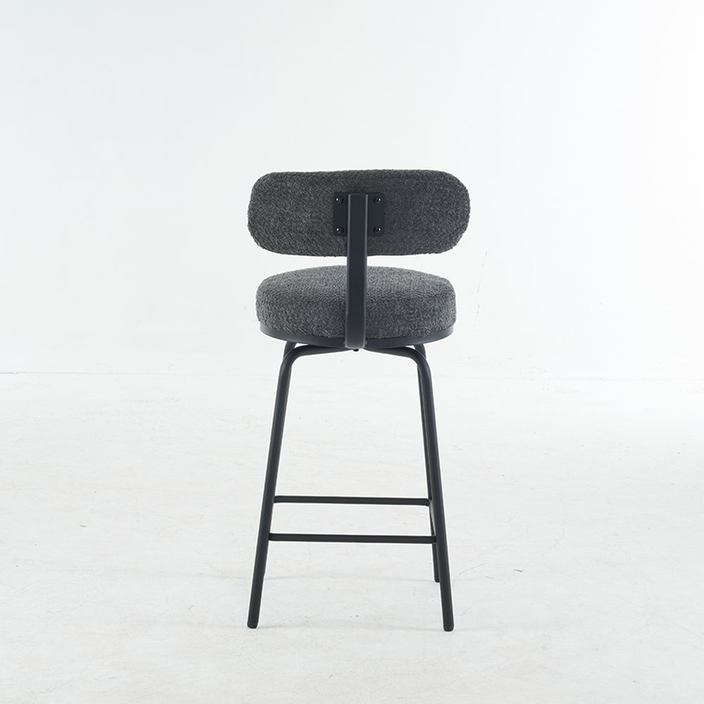 English Elm Modern Bouclé Swivel Bar Stools Set of 2 — Counter Height Fabric Seats with Metal Frame & Footrest, 360° Comfort Grey W1901P264273