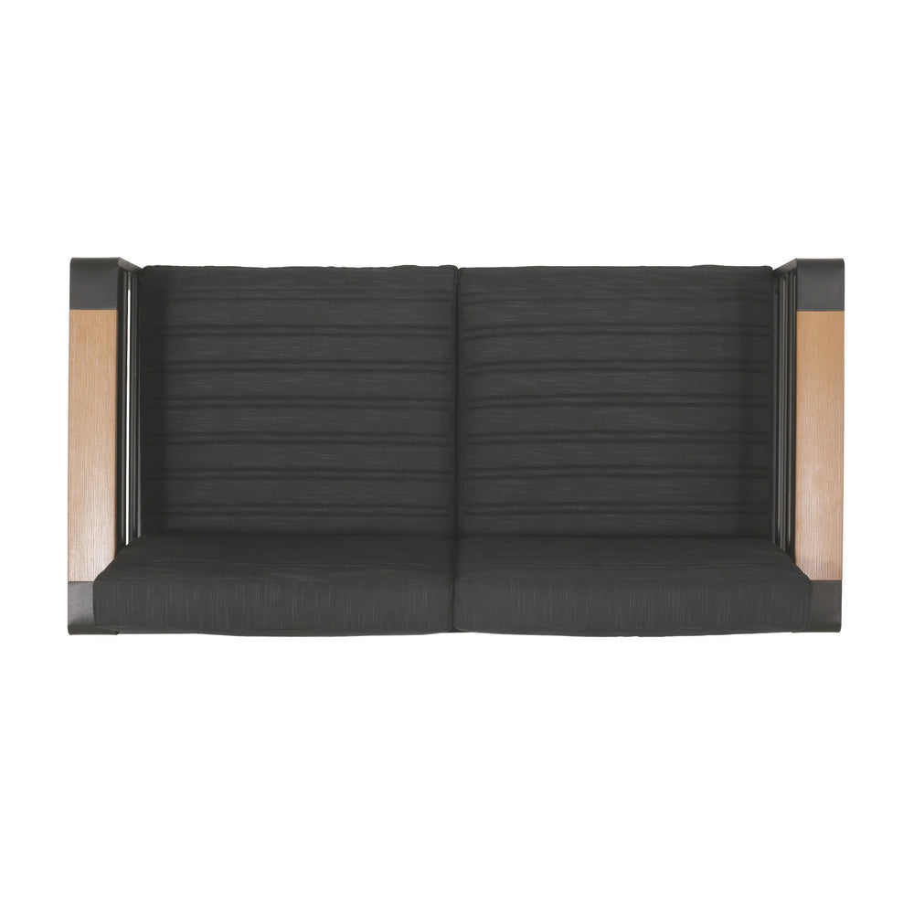 English Elm Christopher Knight Home® - GIOVANNA Loveseat Black Aluminum Frame with WPC Arm Accents, Water-Resistant Cushions, Weatherproof 71735.00BLK