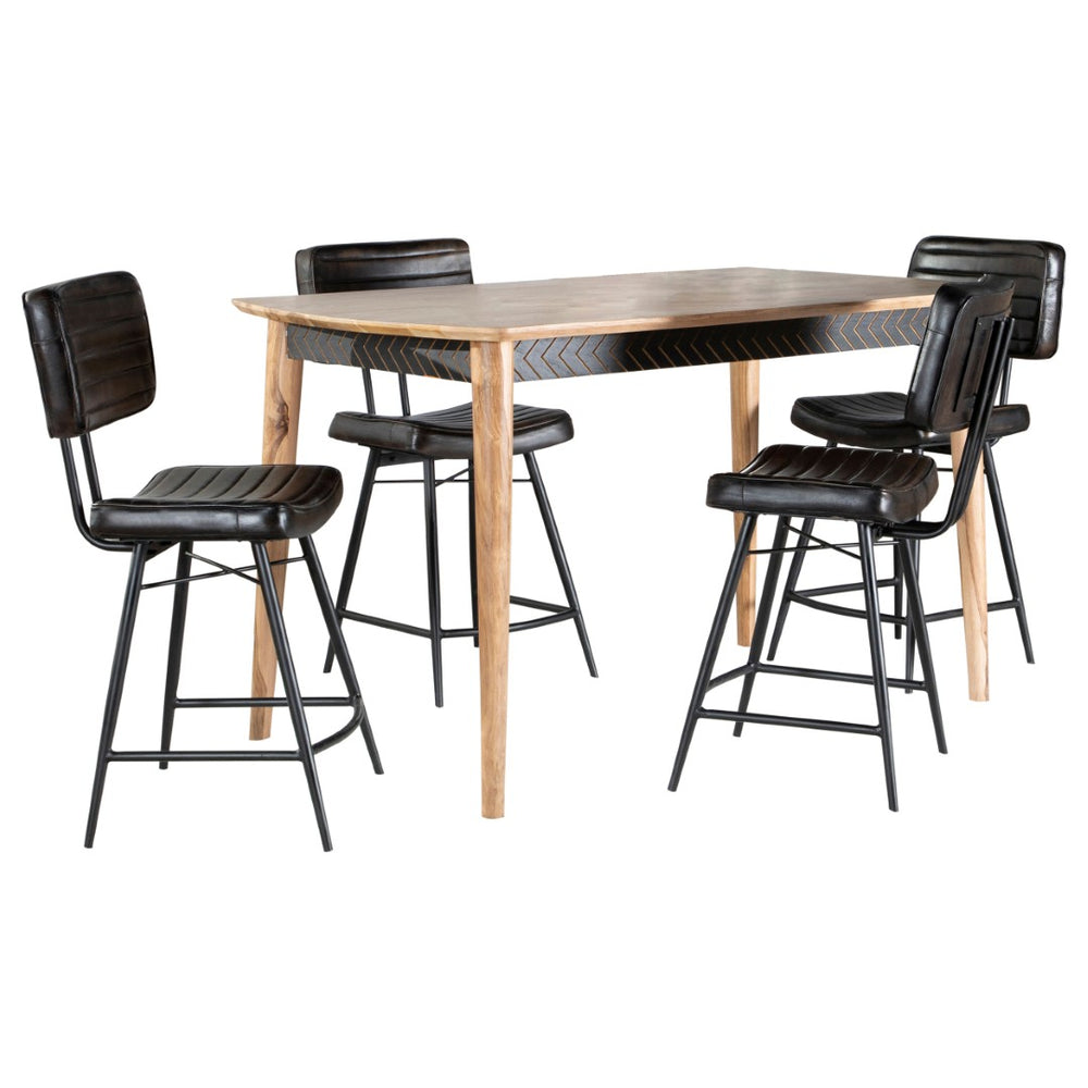 English Elm Senko Solid Sheesham Wood Counter Dining Set with Leather Chairs for Modern Kitchens B062S01629