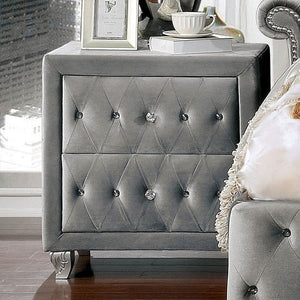 English Elm Glam Upholstered Nightstand with Acrylic Button Tufting Velvet Cabriole Feet Bedroom Gray B2741P435908