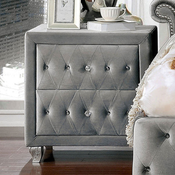 English Elm Glam Upholstered Nightstand with Acrylic Button Tufting Velvet Cabriole Feet Bedroom Gray B2741P435908