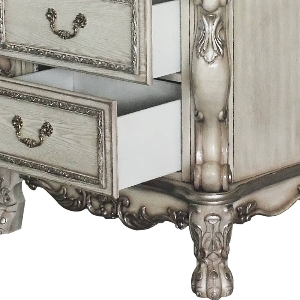 English Elm Vintage Bone White Romantic 2-Drawer Nightstand with Felt-Lined Drawers, Claw Legs, Ornate Charm B062P189125